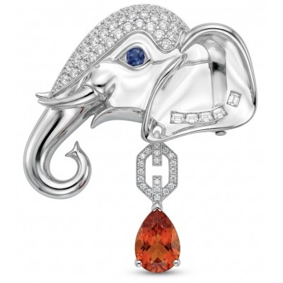 Attract YOUR Luck - ELEPHANT- 4.2 CARAT Ruby 0.4 carat Sapphire .925 Sterling Silver dipped in rhodium handcrafted Pendant Brooch