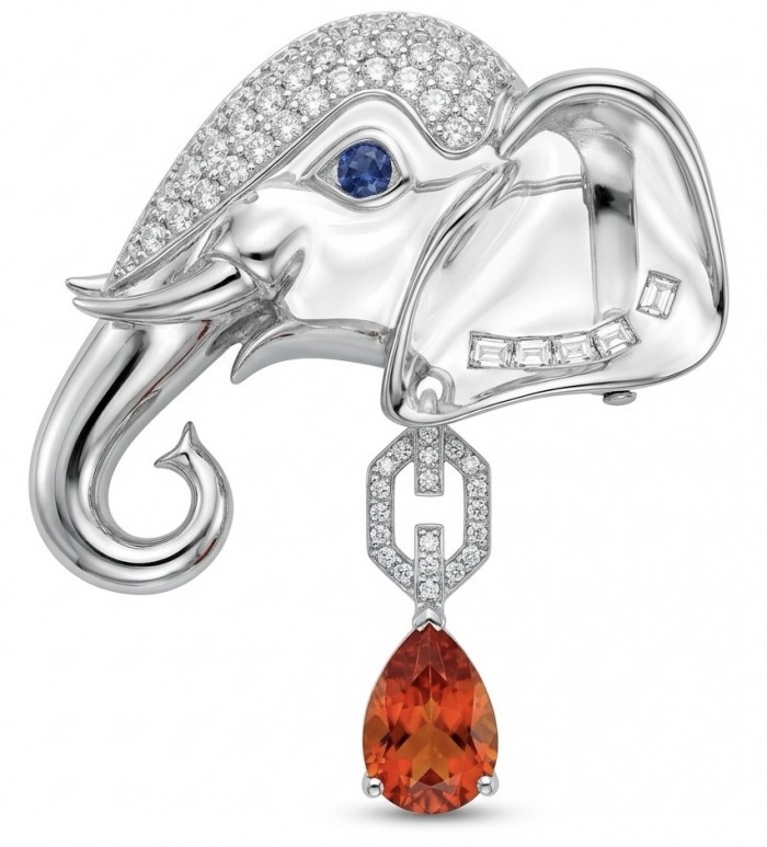 Attract YOUR Luck - ELEPHANT- 4.2 CARAT Ruby 0.4 carat Sapphire .925 Sterling Silver dipped in rhodium handcrafted Pendant Brooch