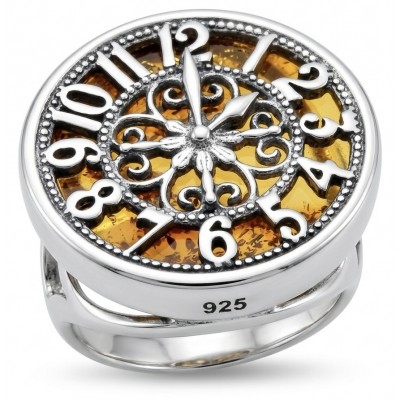 The Light Watchmaker Authentic Baltic Amber .925 Sterling Silver handcrafted ring; s. 6 adjustable
