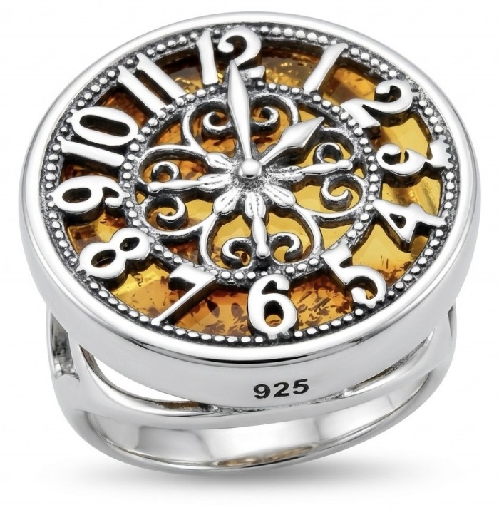 The Light Watchmaker Authentic Baltic Amber .925 Sterling Silver handcrafted ring; s. 6 adjustable