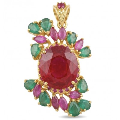Abundant Blessings Genuine 22.5 carat Ruby 8.2 carat Emerald 18K Gold over .925 Sterling Silver handmade Pendant