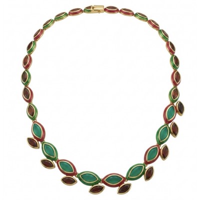 Outstanding - Red Rose - Authentic 28.2 carat Colombian Emerald Kashmir 24.8 carat Ruby Enamel 22K Gold over .925 Sterling Silver handcrafted necklace