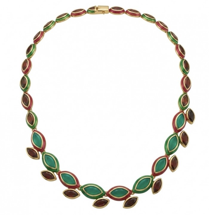 Outstanding - Red Rose - Authentic 28.2 carat Colombian Emerald Kashmir 24.8 carat Ruby Enamel 22K Gold over .925 Sterling Silver handcrafted necklace