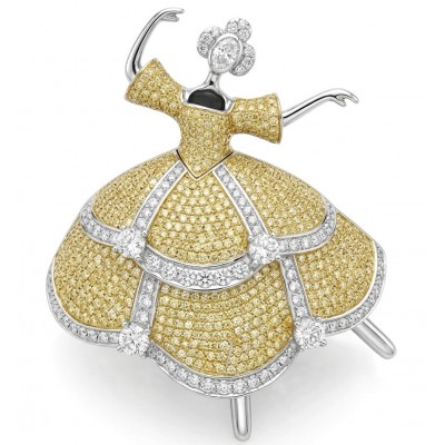 Ballerina - Precious pave 4.9 carat Moissanite 18K Gold rhodium over .925 Sterling Silver handmade Pendant - Brooch