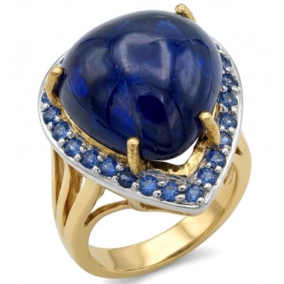 Iconic design - Natural 16.5 carat Sapphire 22K GOLD over .925 Sterling Silver handcrafted ring size 7 1/2