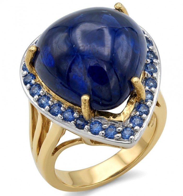 Iconic design - Natural 16.5 carat Sapphire 22K GOLD over .925 Sterling Silver handcrafted ring size 7 1/2