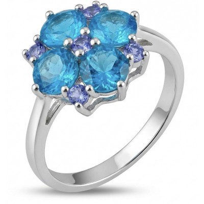 Ocean Blue 5.2 carat Swiss Blue Topaz .925 Silver handcrafted Cocktail Ring s. 8