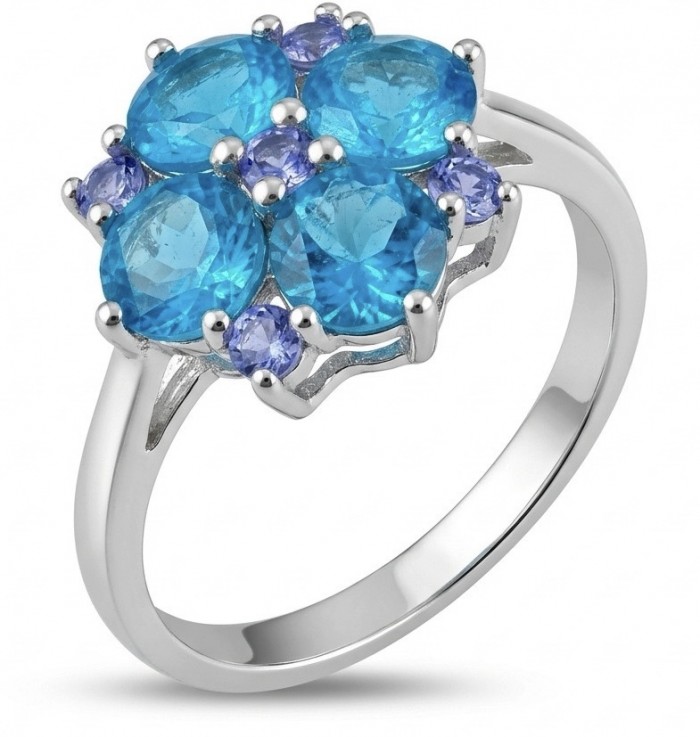 Ocean Blue 5.2 carat Swiss Blue Topaz .925 Silver handcrafted Cocktail Ring s. 8