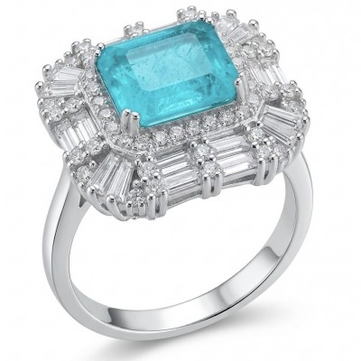Isabella 4.2 carat Colombian Emerald .925 Sterling Silver dipped in Rhodium handcrafted Ring size 8 1/4