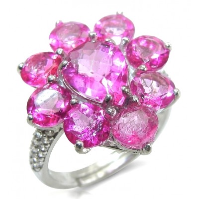 Anastasia 10.8 carat Pink Sapphire .925 Sterling Silver dipped in Rhodium Handcrafted Statement Ring size 7
