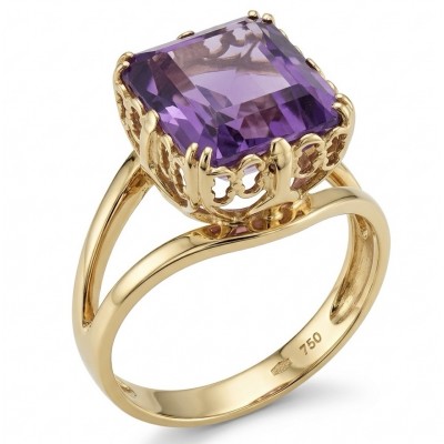 Peace 5.2 carat natural Amethyst 18K Rose Gold over .925 Sterling Silver Handcrafted Ring size 6 1/4