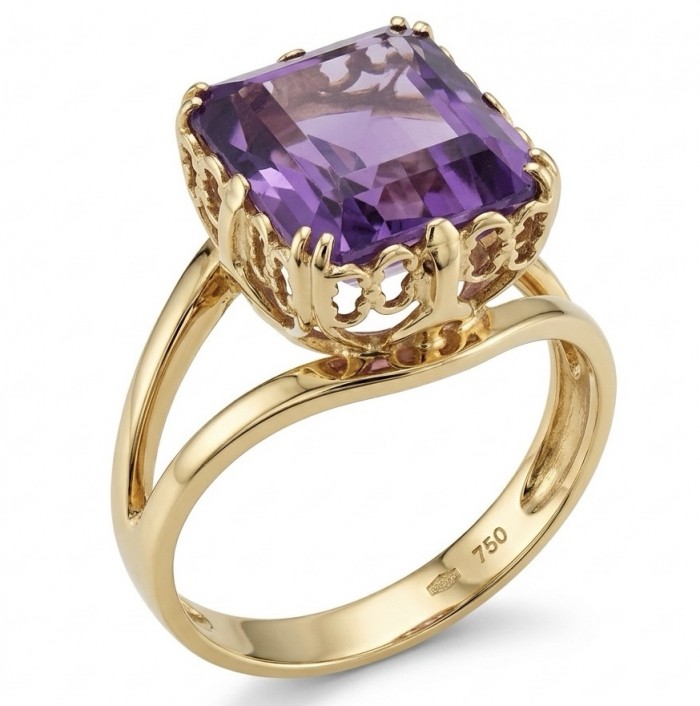 Peace 5.2 carat natural Amethyst 18K Rose Gold over .925 Sterling Silver Handcrafted Ring size 6 1/4