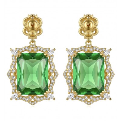 Green Cascade - 12.5 carat Green Topaz 14K Gold over .925 Sterling Silver handmade Statement earrings