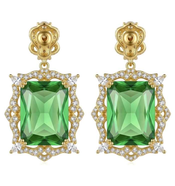 Green Cascade - 12.5 carat Green Topaz 14K Gold over .925 Sterling Silver handmade Statement earrings