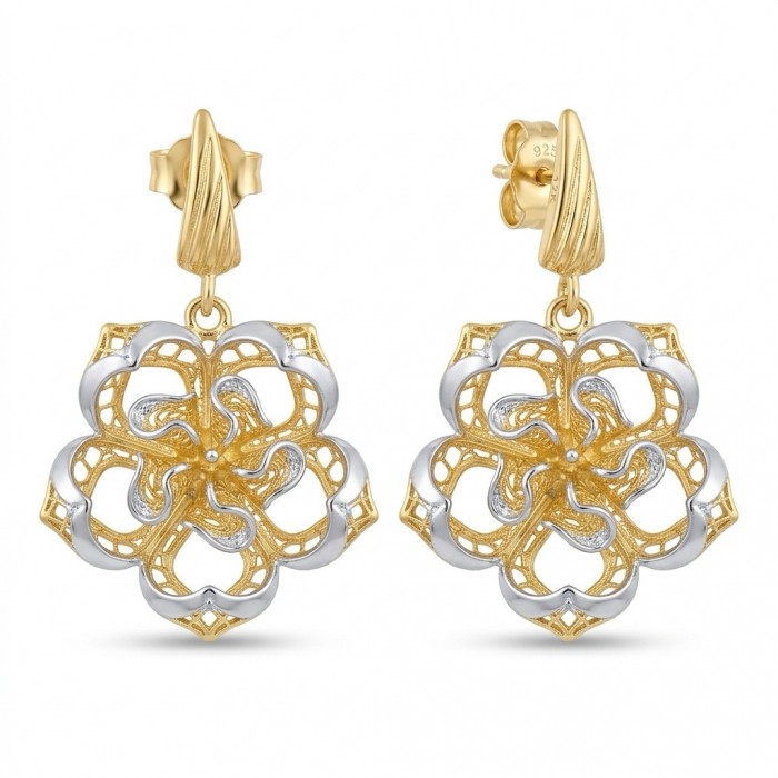 Golden Roses Dubai Style - .925 Sterling Silver dipped in 22K Gold handmade Earrings