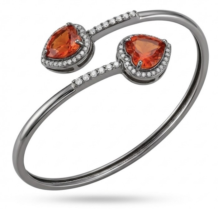 Two Hearts 10.8 carat White Topaz black rhodium over .925 Sterling Silver highly polished bracelet