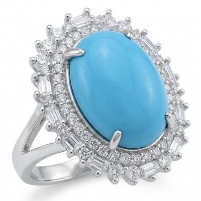 Authentic Sleeping Beauty Turquoise RHODIUM over .925 Sterling Silver handcrafted Statement Ring size 6