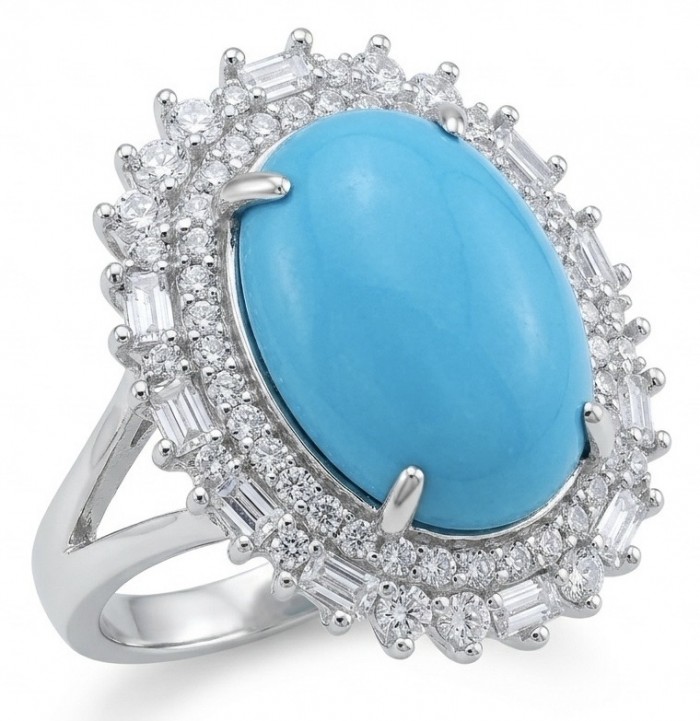 Authentic Sleeping Beauty Turquoise RHODIUM over .925 Sterling Silver handcrafted Statement Ring size 6