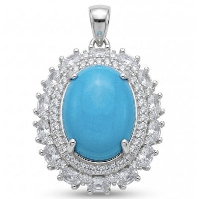 Authentic Sleeping Beauty Turquoise RHODIUM over .925 Sterling Silver handcrafted Pendant
