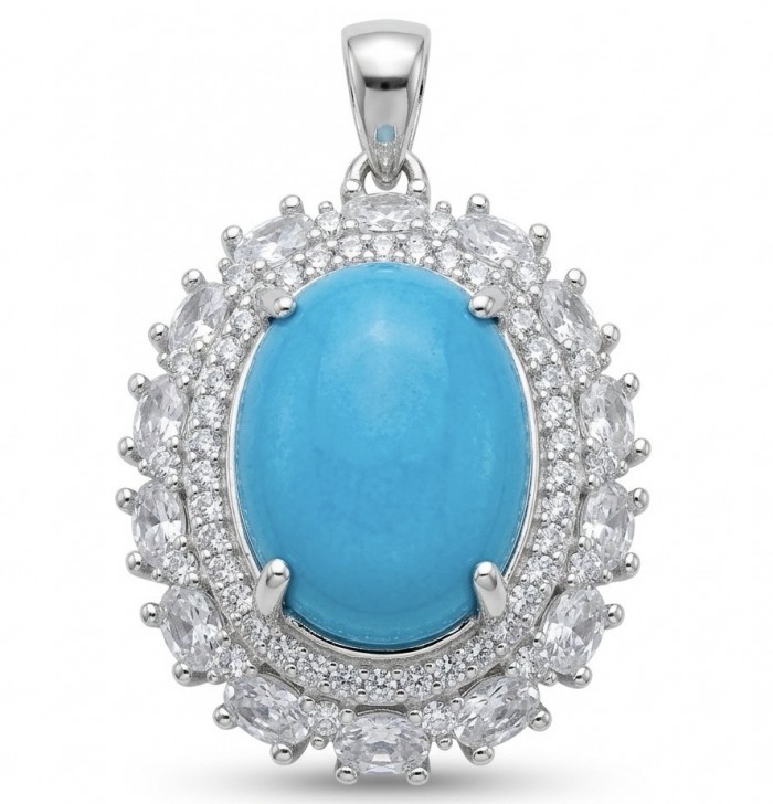 Authentic Sleeping Beauty Turquoise RHODIUM over .925 Sterling Silver handcrafted Pendant