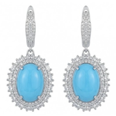 Authentic Sleeping Beauty Turquoise RHODIUM over .925 Sterling Silver handcrafted Statement Earrings