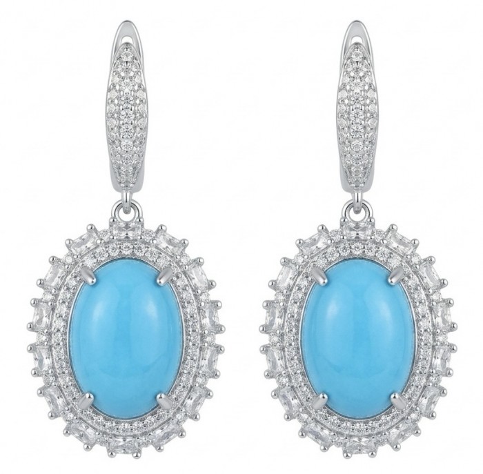 Authentic Sleeping Beauty Turquoise RHODIUM over .925 Sterling Silver handcrafted Statement Earrings