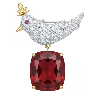 Bird on a Rock - Iconic design - Genuine 12.5 carat Ruby 18K Gold over .925 Sterling Silver handmade Brooch