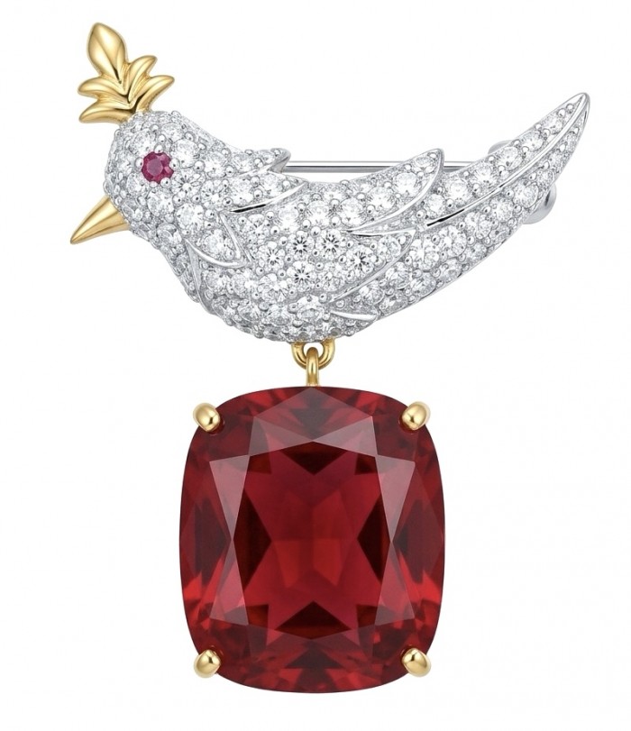 Bird on a Rock - Iconic design - Genuine 12.5 carat Ruby 18K Gold over .925 Sterling Silver handmade Brooch