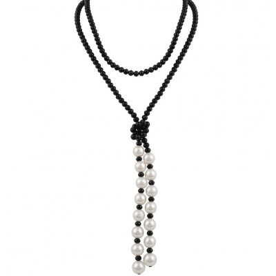 RETRO STYLE Authentic Onyx Mother of Pearl .925 Sterling Silver handcrafted necklace 44 inches