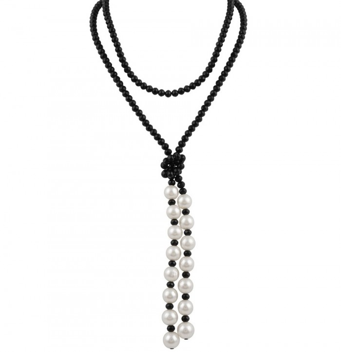 RETRO STYLE Authentic Onyx Mother of Pearl .925 Sterling Silver handcrafted necklace 44 inches