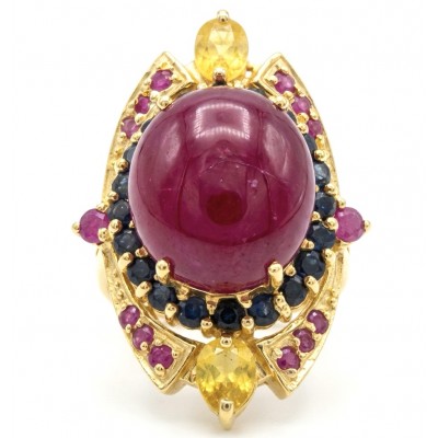 King of Gems Genuine 24.5 CARAT Mozambique Ruby 18K Gold over .925 Sterling Silver Large Statement Ring size 7