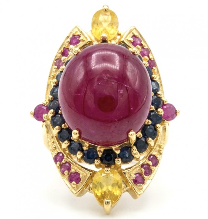 King of Gems Genuine 24.5 CARAT Mozambique Ruby 18K Gold over .925 Sterling Silver Large Statement Ring size 7