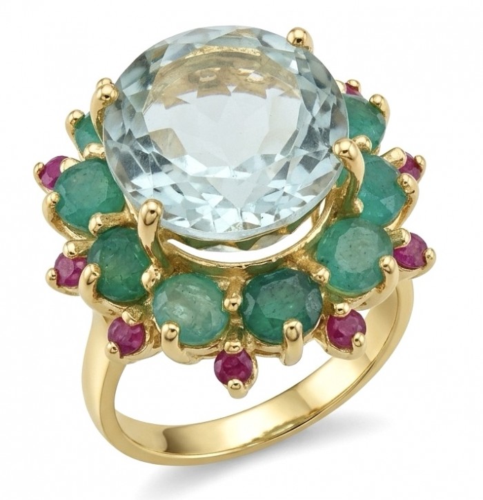 Isabel Authentic 18.7 carat Green Amethyst 22K Gold over .925 Sterling Silver handcrafted Statement Ring size 9