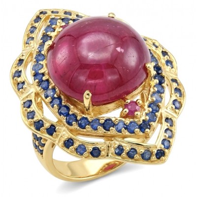 Opera Genuine 28.5 CARAT Mozambique Ruby 22K Gold over .925 Sterling Silver Large Statement Ring size 7