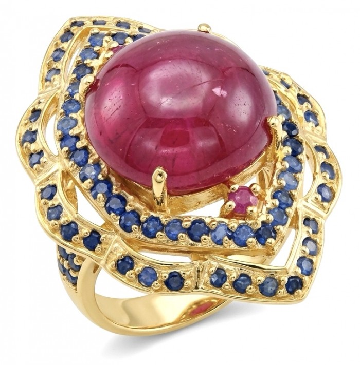 Opera Genuine 28.5 CARAT Mozambique Ruby 22K Gold over .925 Sterling Silver Large Statement Ring size 7
