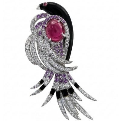 Phoenix Natural 14.8 carat Ruby Rhodium over .925 Sterling Silver handcrafted Brooch