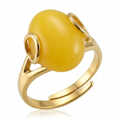 Vintage Style Authentic Golden Butterscotch Baltic Amber 18K Gold over .925 Sterling Silver entirely handcrafted ring; s. 6