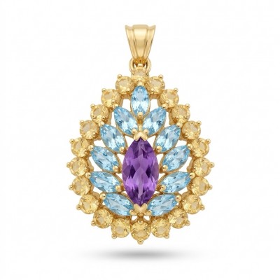 Natural 19.6 carat Fancy cut Amethyst 18K Gold over .925 Sterling Silver handmade pendant
