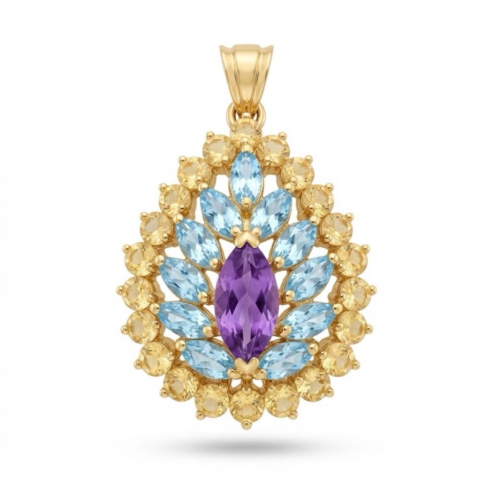 Natural 19.6 carat Fancy cut Amethyst 18K Gold over .925 Sterling Silver handmade pendant
