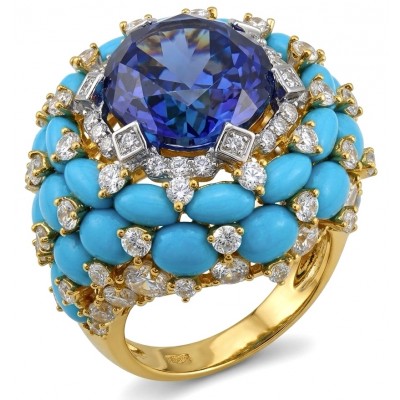 Blue Rhapsody - 16.5 carat natural Colombian Sapphire .925 Sterling Silver dipped in 22K Gold handcrafted Large Statement Ring size 7 1/2