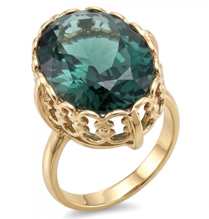 Exotic Beauty oval cut 17.5 carat Helenite .925 Sterling Silver dipped in Real Gold handmade Ring s. 8