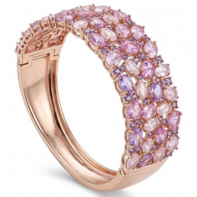 Luxurious 45.4 carat Pink Sapphire 1.8 carat Tanzanite 8.2 carat Rose Quartz 22K real ROSE Gold over .925 Sterling Silver handcrafted Bracelet