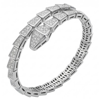 SERPENTINE Precious Snake Genuine 11.2 Moissanite RHODIUM OVER .925 Sterling Silver handcrafted Bracelet