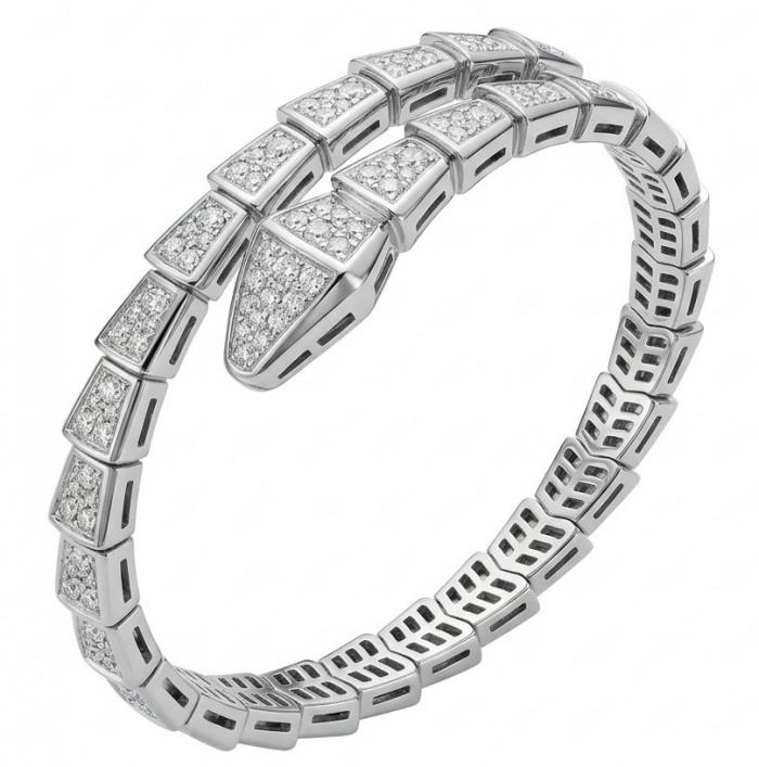 SERPENTINE Precious Snake Genuine 11.2 Moissanite RHODIUM OVER .925 Sterling Silver handcrafted Bracelet
