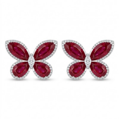 Real Beauty natural 22.5 CARAT Ruby Butterflies .925 Sterling Silver Large handcrafted earrings