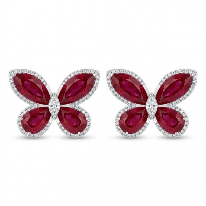 Real Beauty natural 22.5 CARAT Ruby Butterflies .925 Sterling Silver Large handcrafted earrings