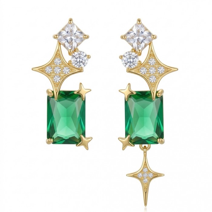 Green Dreamland 9.9 carat authentic Himalayan Peridot .925 Sterling Silver Handcrafted Asymmetrical Statement Earrings