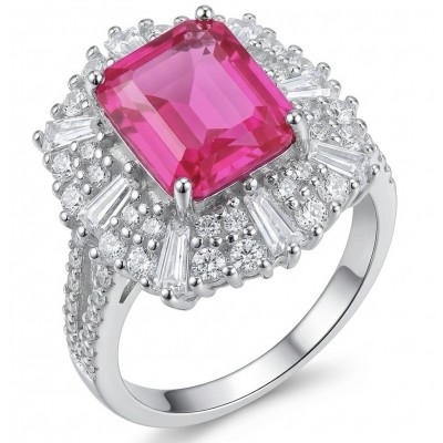 Anastasia 6.8 carat Pink Sapphire .925 Sterling Silver dipped in Rhodium Handcrafted Statement Ring size 7