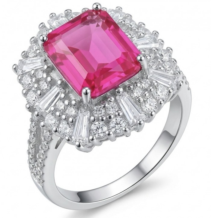 Anastasia 6.8 carat Pink Sapphire .925 Sterling Silver dipped in Rhodium Handcrafted Statement Ring size 7