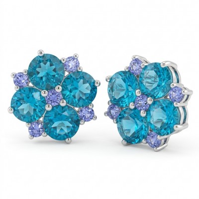 Petal 4.7 carat Swiss Blue Topaz .925 Sterling Silver Handcrafted earrings